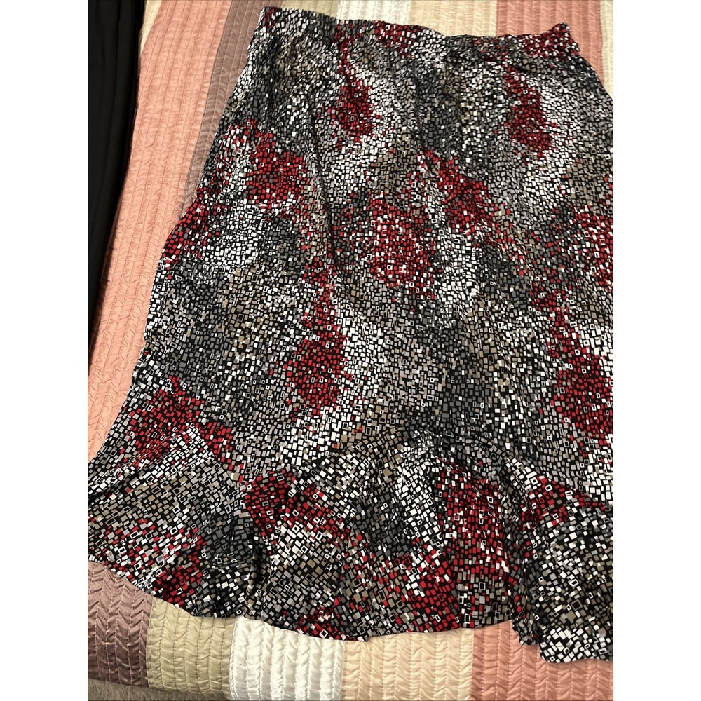Southern Lady Womens 1X Skirt Red Geometric Square Print Stretch Waist Midi Wrap